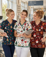 Personalized Text Christmas Things Pattern Gift For Nurse Top - Scrubloop