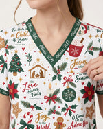 Personalized Text Christmas Things Pattern Gift For Nurse Top - Scrubloop