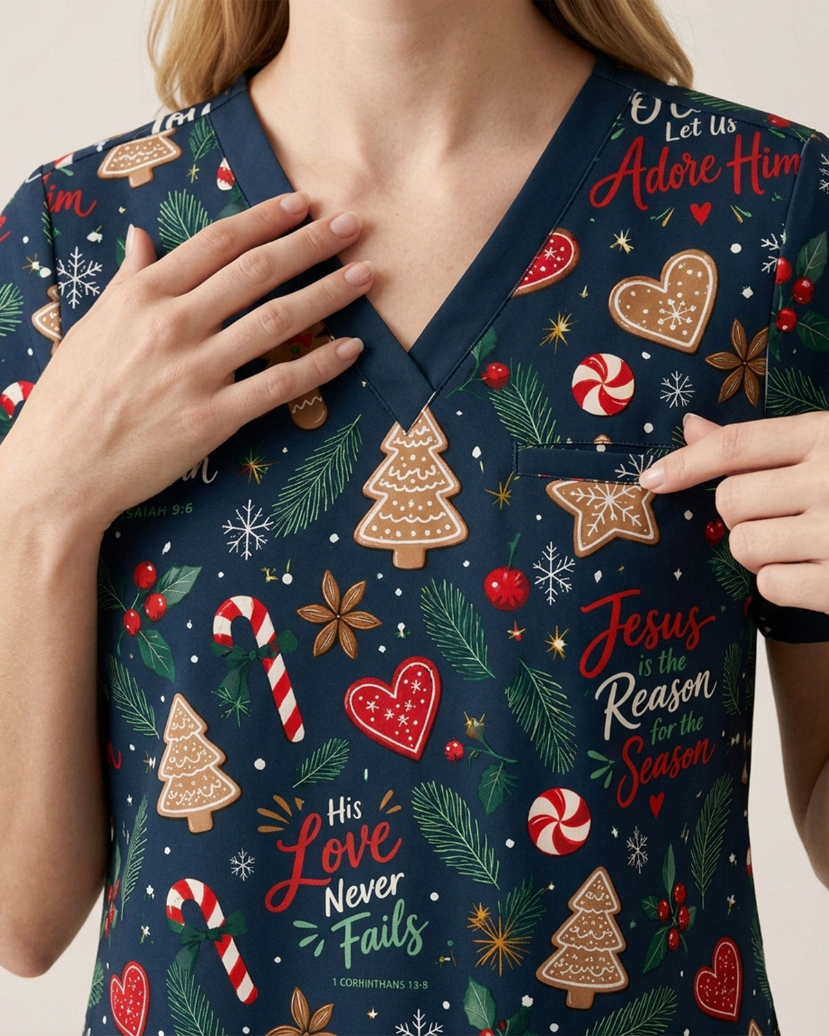 Personalized Text Christmas Things Pattern Gift For Nurse Top - Scrubloop