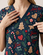 Personalized Text Christmas Things Pattern Gift For Nurse Top - Scrubloop