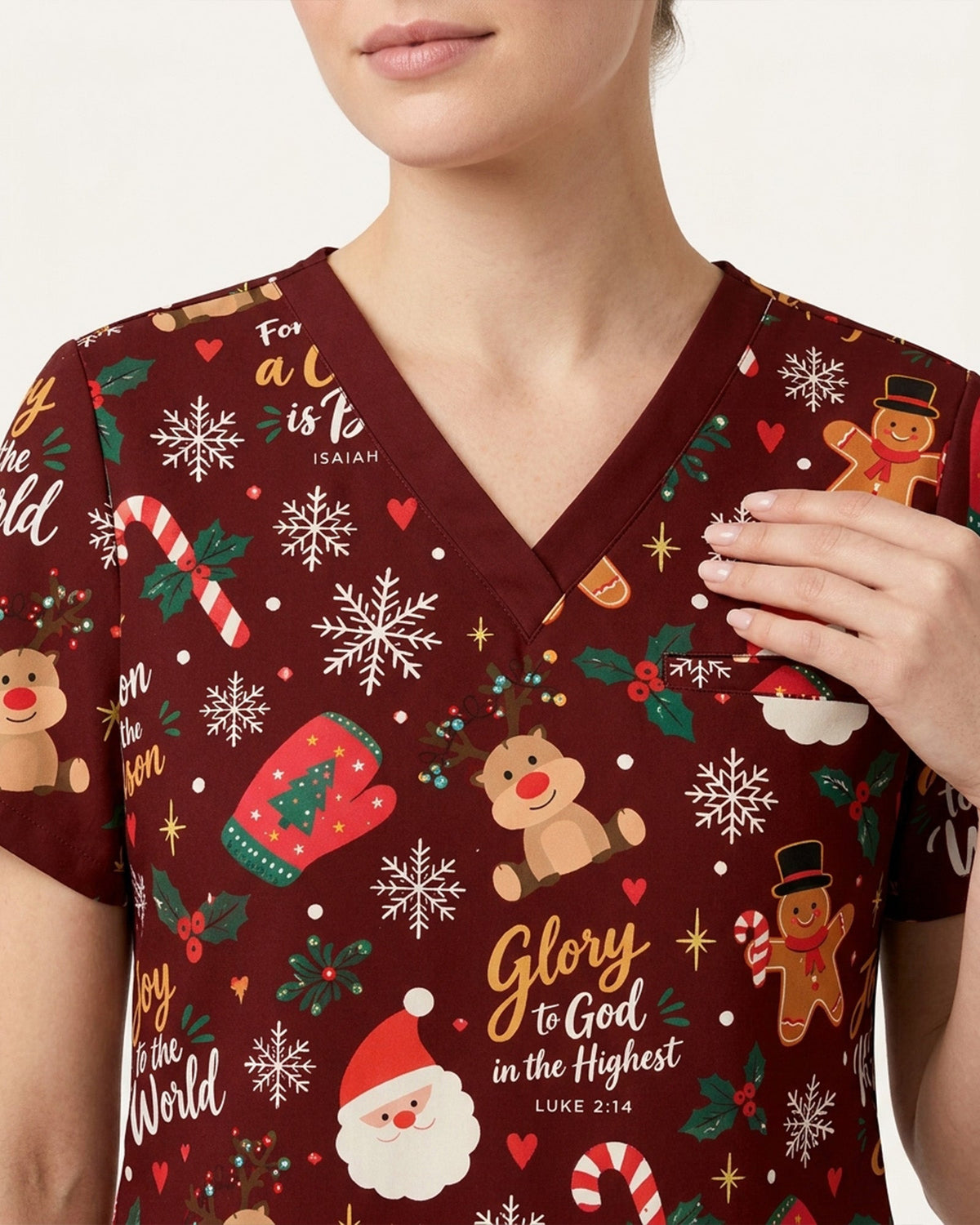 Personalized Text Christmas Things Pattern Gift For Nurse Top - Scrubloop