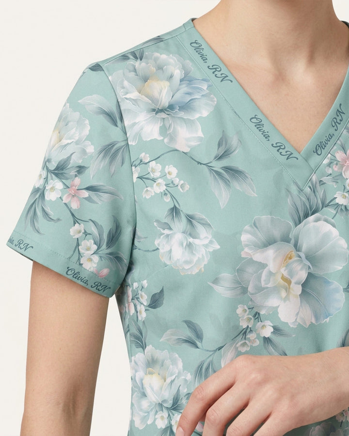 Personalized Text Watercolor Floral Pattern Gift For Nurse Top