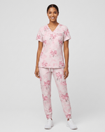Personalized Year Nurse Stethoscope Bow Women's One-Pocket V-neck Scrub Set - Scrubloop