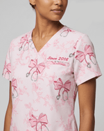 Personalized Year Nurse Stethoscope Bow Women's One-Pocket V-neck Scrub Set - Scrubloop