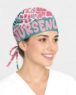 Personalized Year Nurse Vintage Flower Pattern Premium Satin-Lined Scrub Cap - Scrubloop