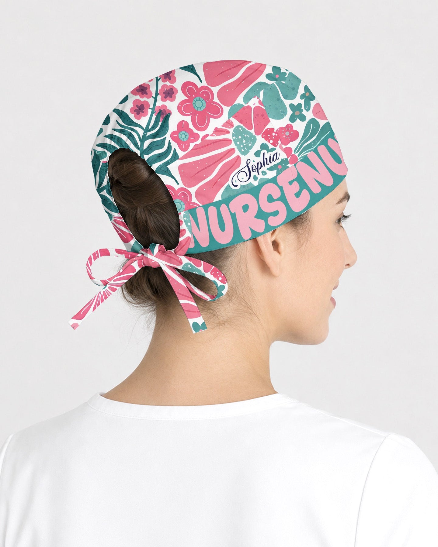 Personalized Year Nurse Vintage Flower Pattern Premium Satin-Lined Scrub Cap - Scrubloop