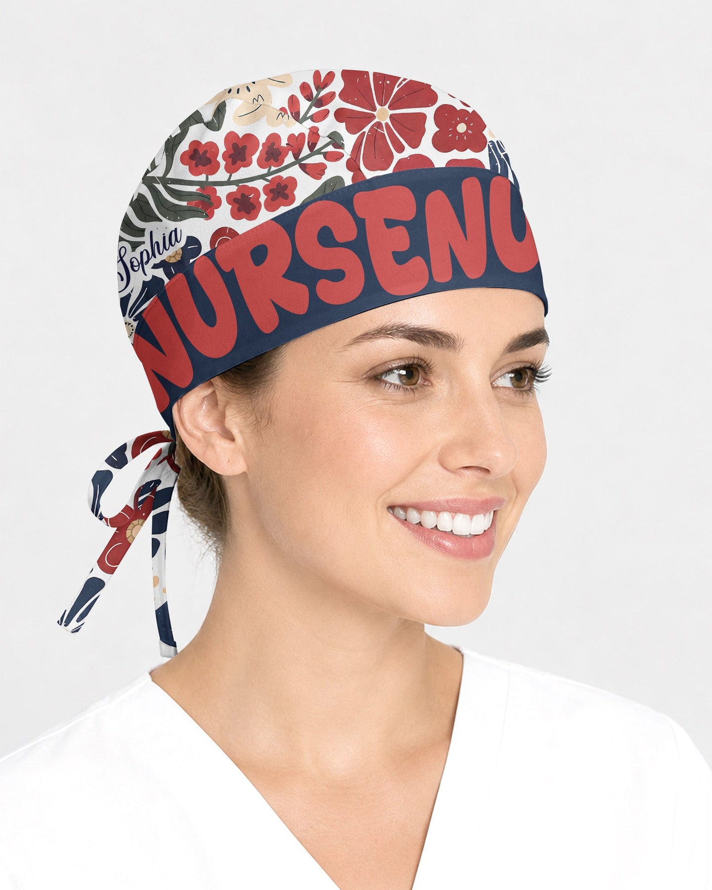 Personalized Year Nurse Vintage Flower Pattern Premium Satin-Lined Scrub Cap - Scrubloop