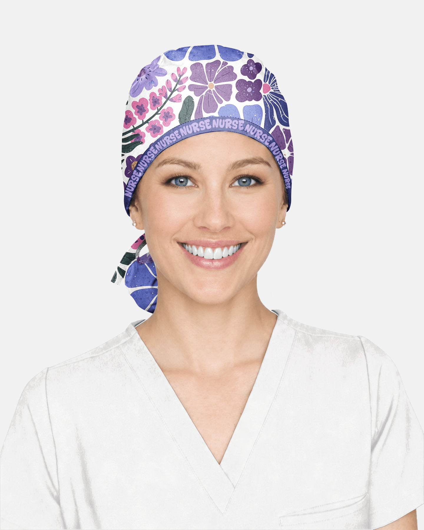 Personalized Year Nurse Vintage Flower Pattern Premium Satin-Lined Scrub Cap - Scrubloop