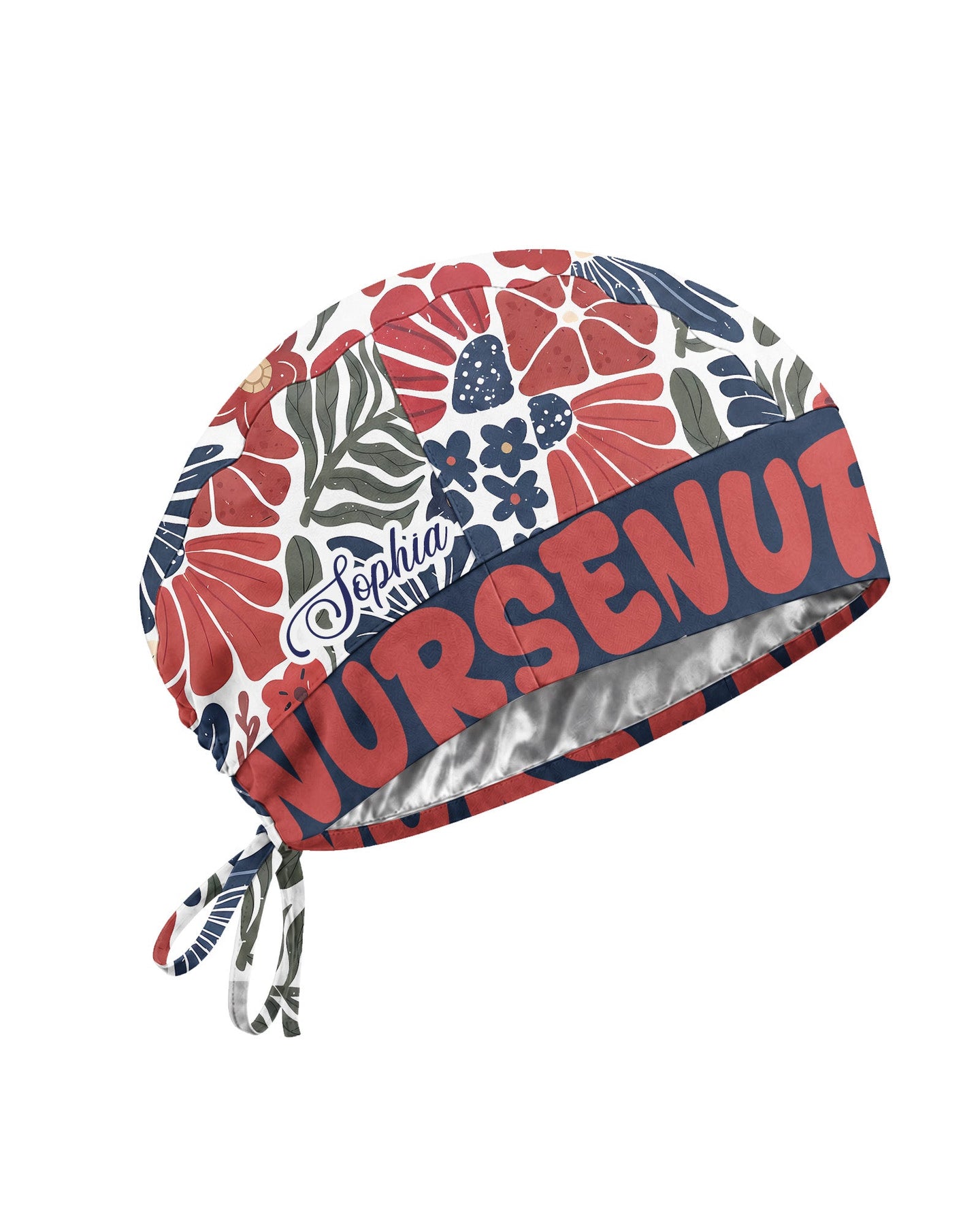Personalized Year Nurse Vintage Flower Pattern Premium Satin-Lined Scrub Cap - Scrubloop