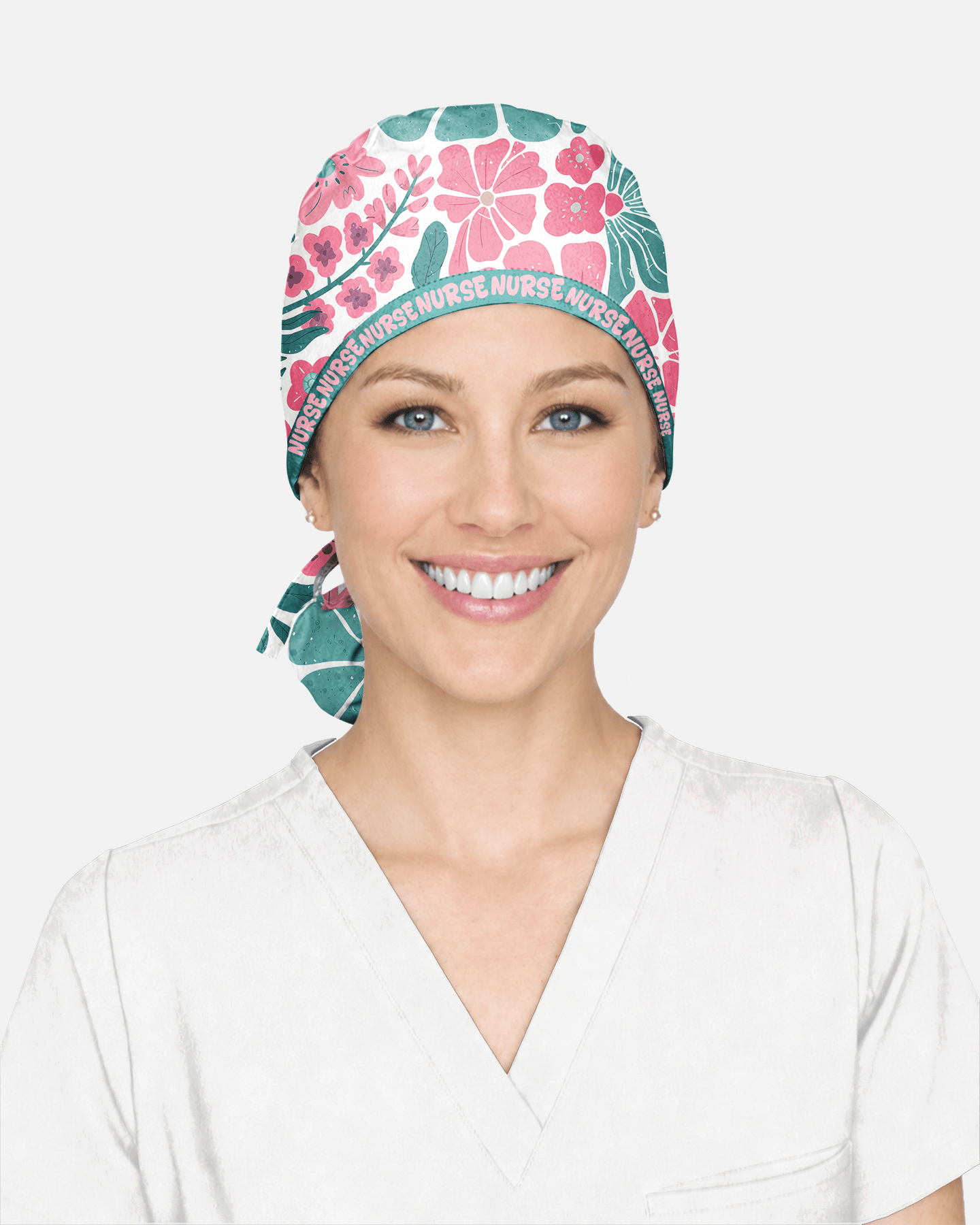 Personalized Year Nurse Vintage Flower Pattern Premium Satin-Lined Scrub Cap - Scrubloop