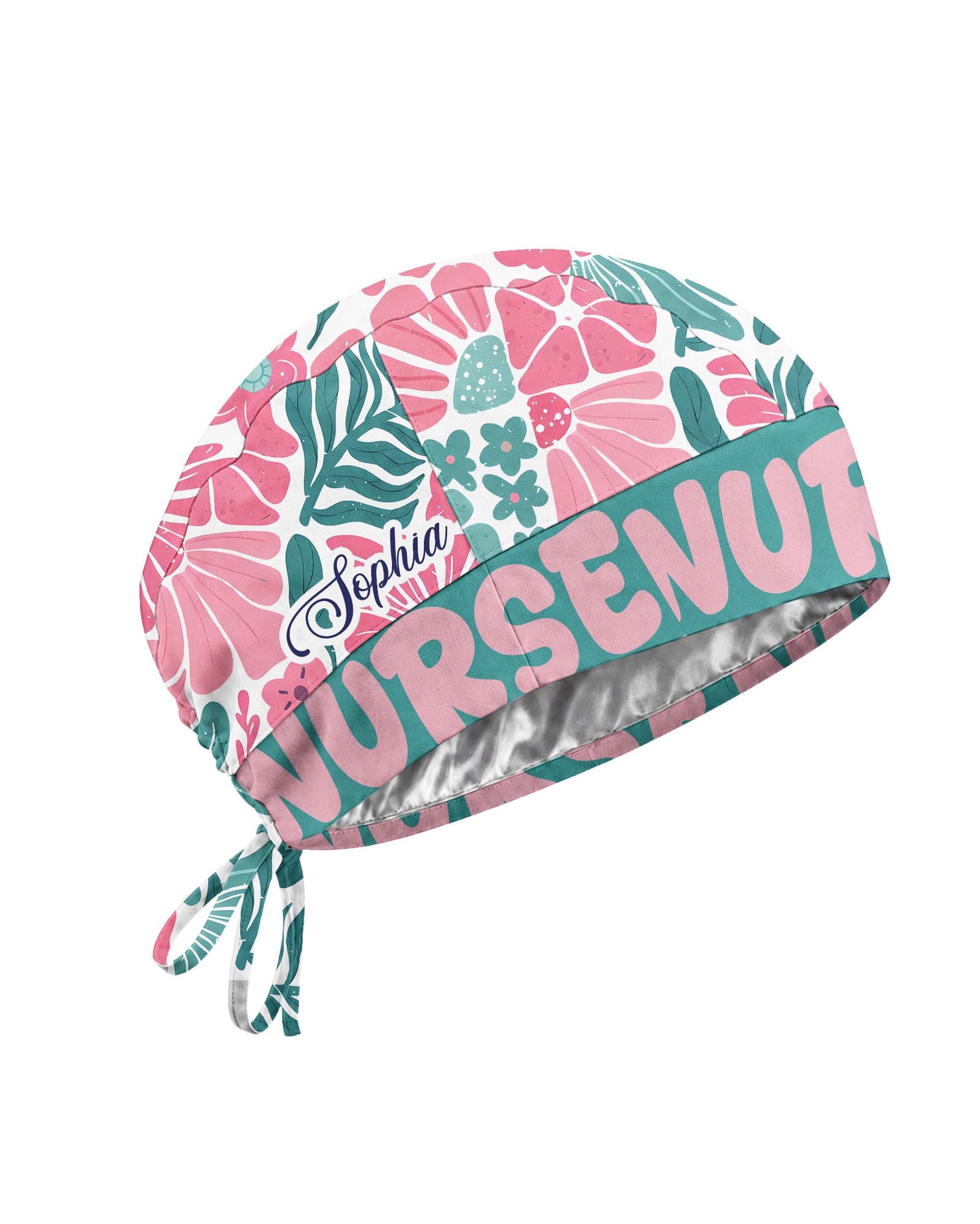 Personalized Year Nurse Vintage Flower Pattern Premium Satin-Lined Scrub Cap - Scrubloop