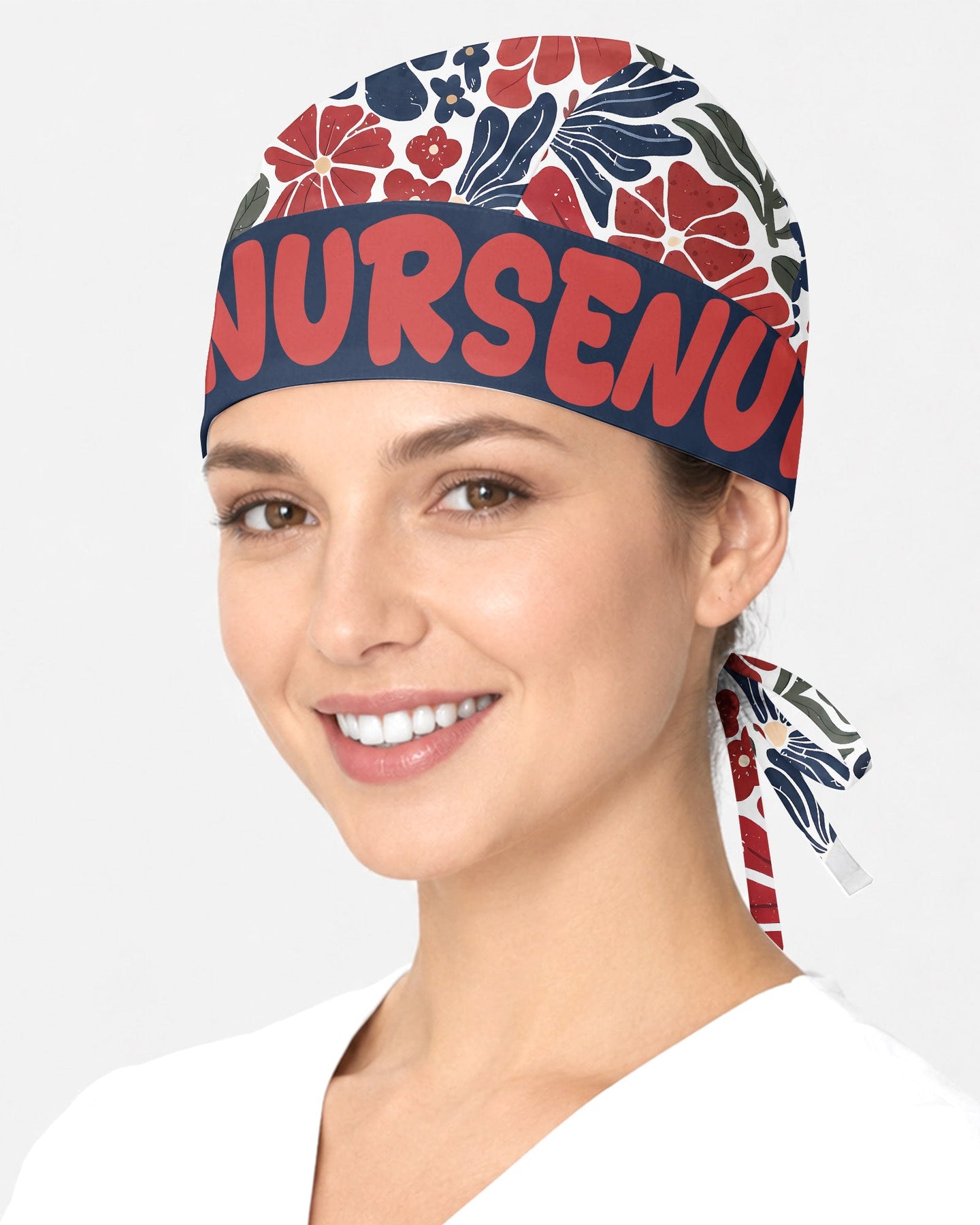 Personalized Year Nurse Vintage Flower Pattern Premium Satin-Lined Scrub Cap - Scrubloop