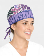 Personalized Year Nurse Vintage Flower Pattern Premium Satin-Lined Scrub Cap - Scrubloop