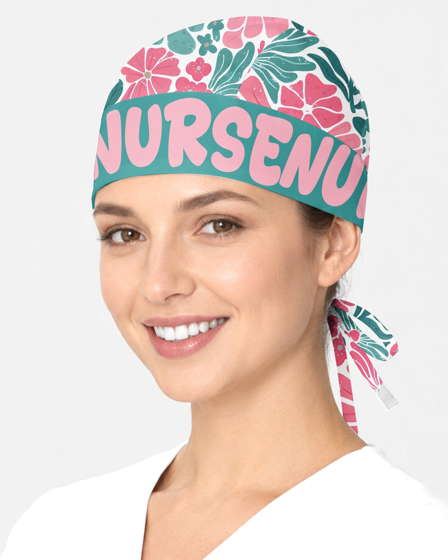 Personalized Year Nurse Vintage Flower Pattern Premium Satin-Lined Scrub Cap - Scrubloop