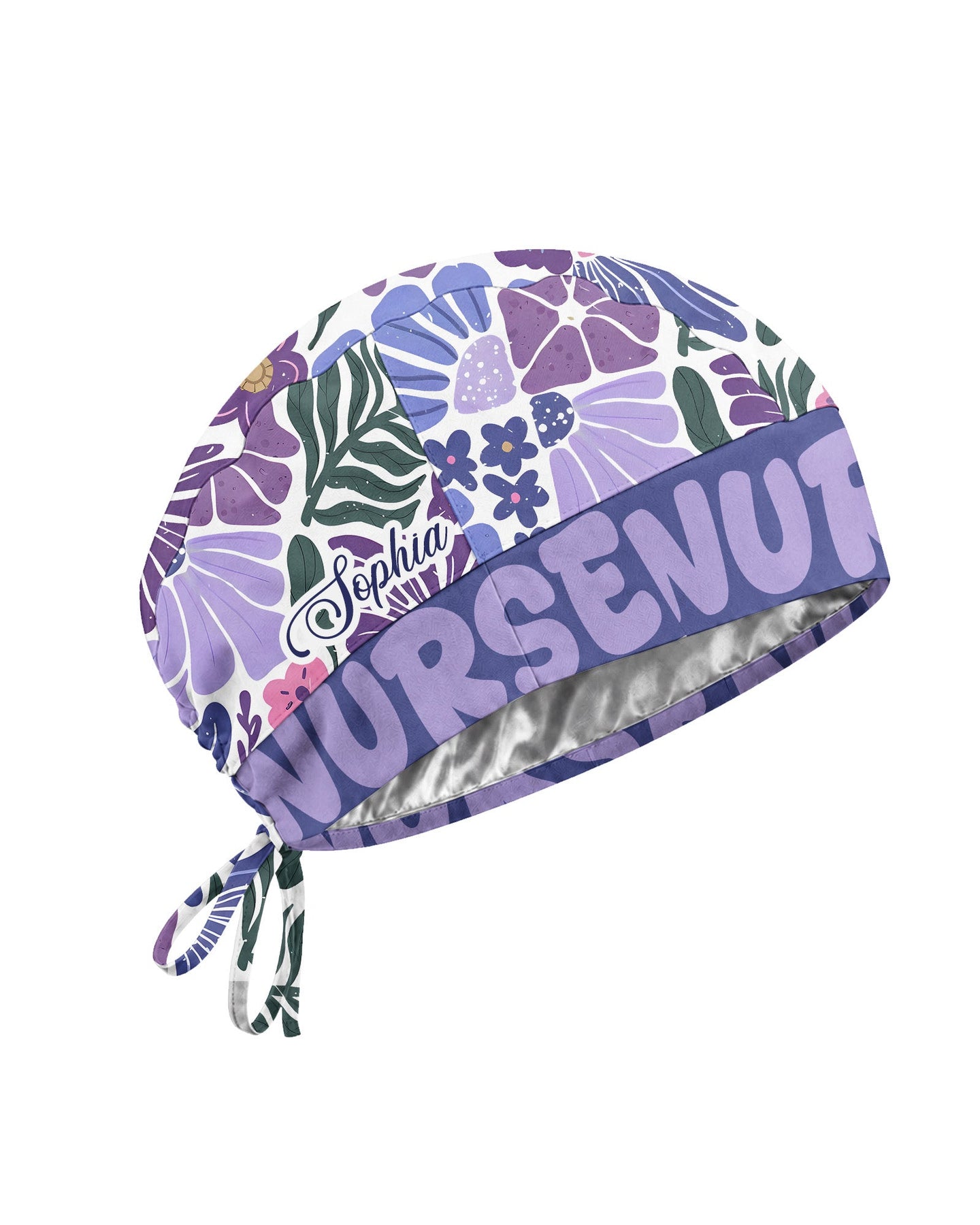 Personalized Year Nurse Vintage Flower Pattern Premium Satin-Lined Scrub Cap - Scrubloop