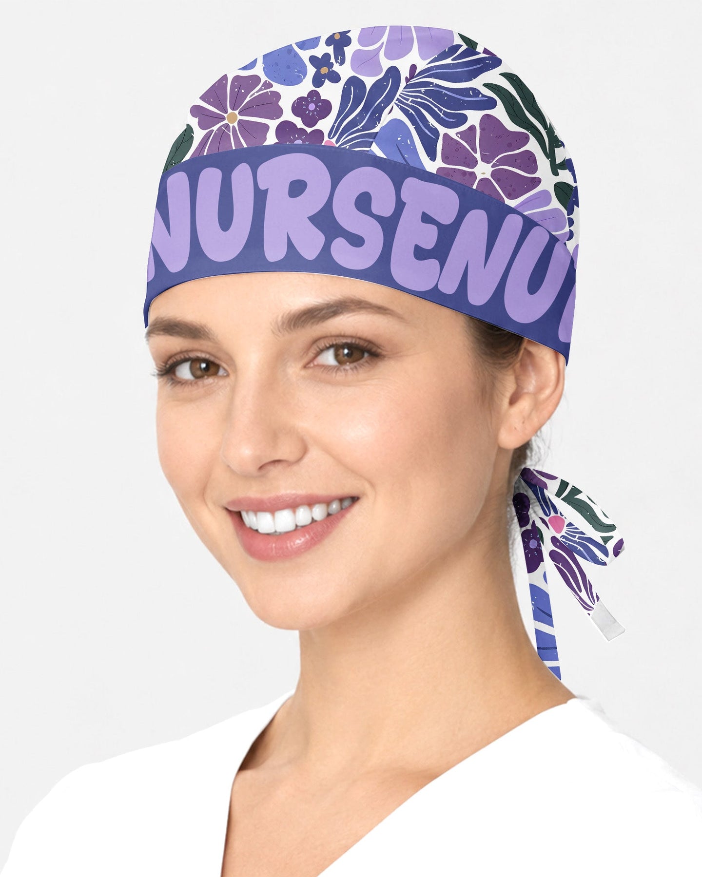 Personalized Year Nurse Vintage Flower Pattern Premium Satin-Lined Scrub Cap - Scrubloop