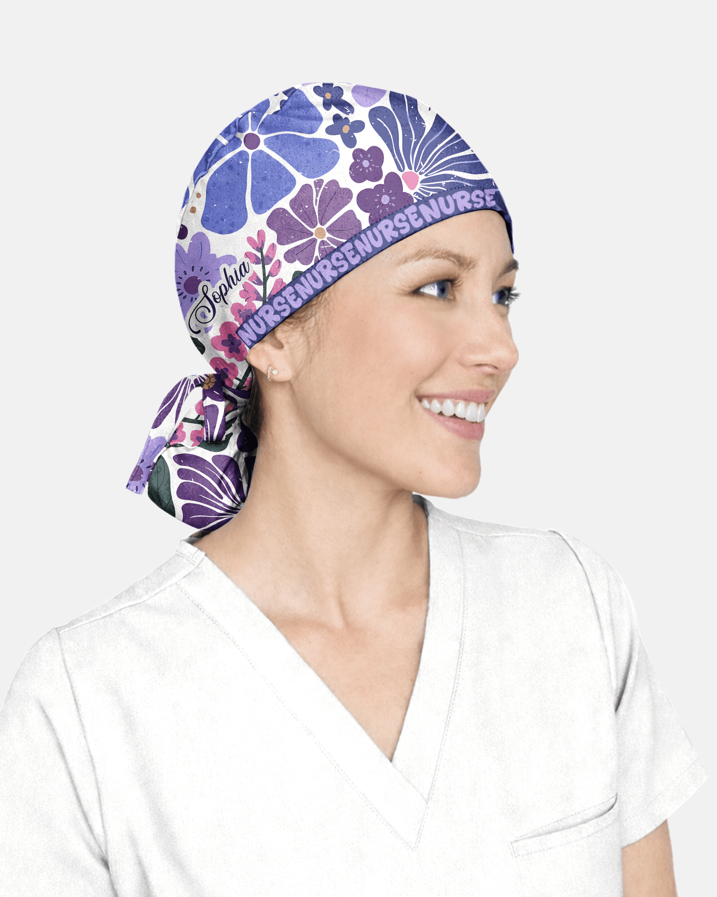 Personalized Year Nurse Vintage Flower Pattern Premium Satin-Lined Scrub Cap - Scrubloop