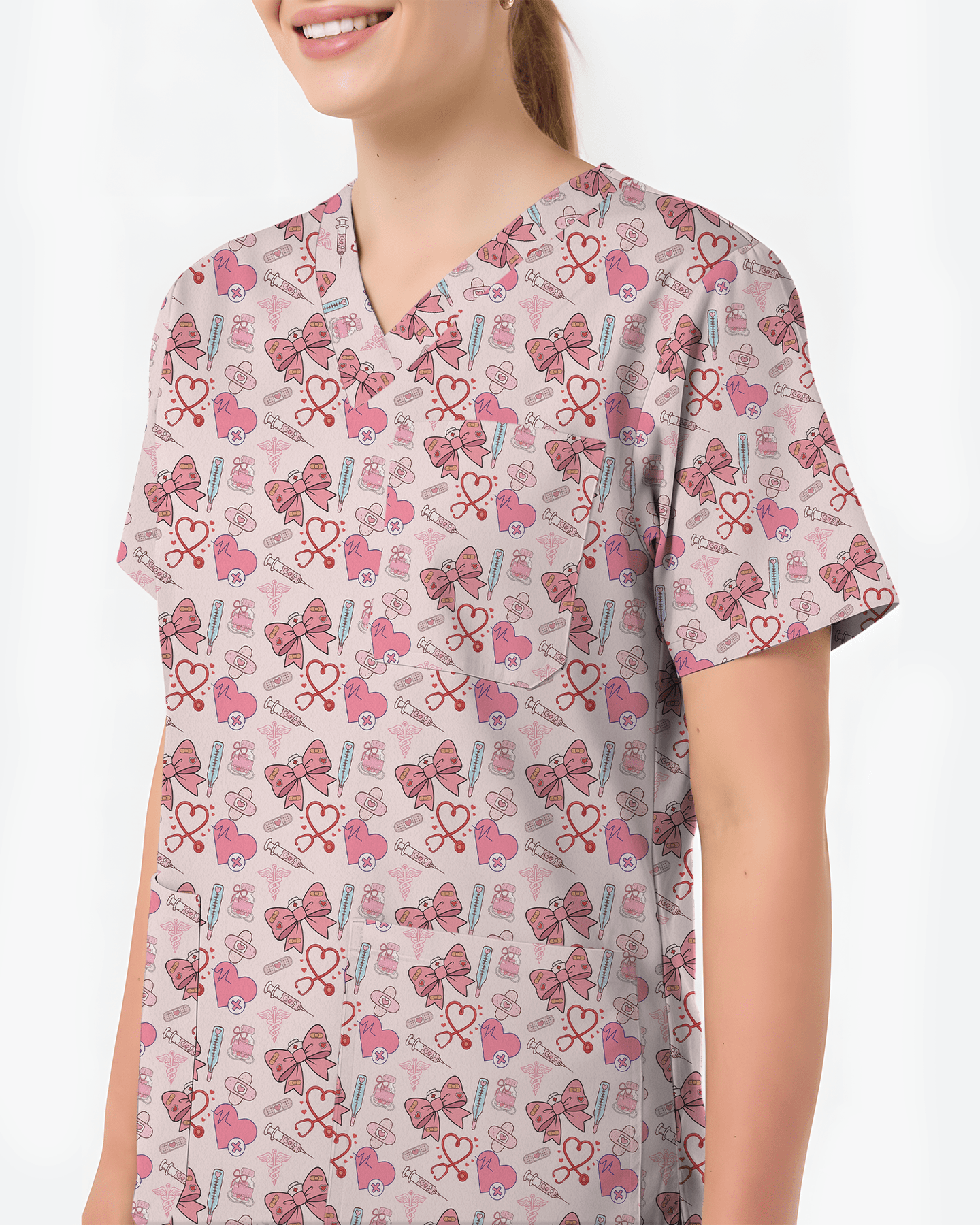 Pink Coquette Bow Nurse Life Scrub Top - Scrubloop