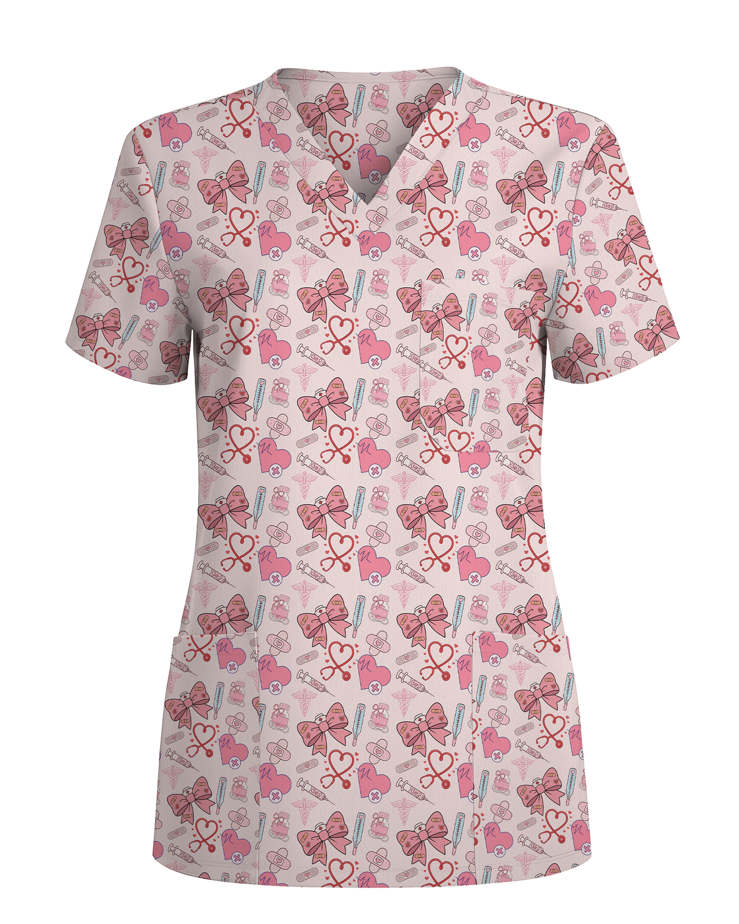 Pink Coquette Bow Nurse Life Scrub Top - Scrubloop