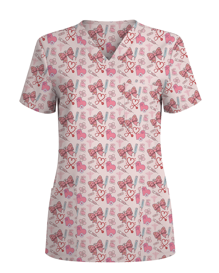 Pink Coquette Bow Nurse Life Scrub Top