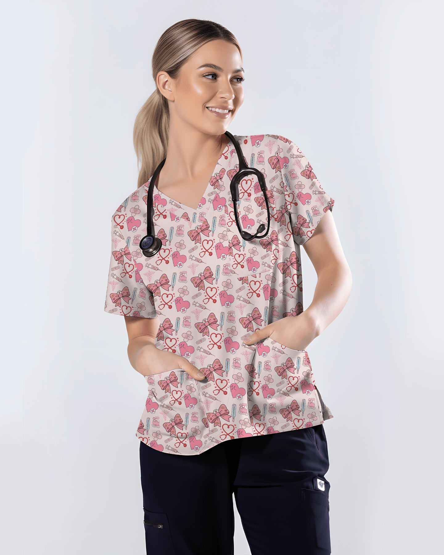 Pink Coquette Bow Nurse Life Scrub Top - Scrubloop