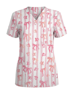Pink Coquette Ribbon Bow Nurse Scrub Top - Scrubloop