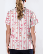 Pink Coquette Ribbon Bow Nurse Scrub Top - Scrubloop