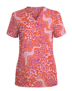 Pink Coral Garden Women Scrub Top - Scrubloop