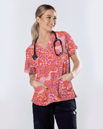 Pink Coral Garden Women Scrub Top - Scrubloop