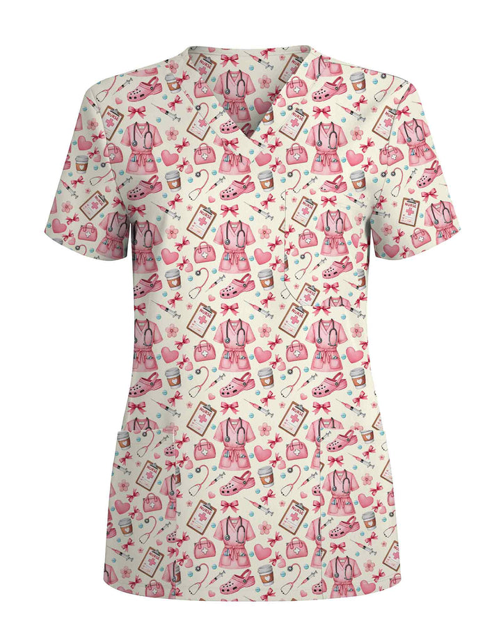 Pink Nurse Essentials Medical Scrub Top