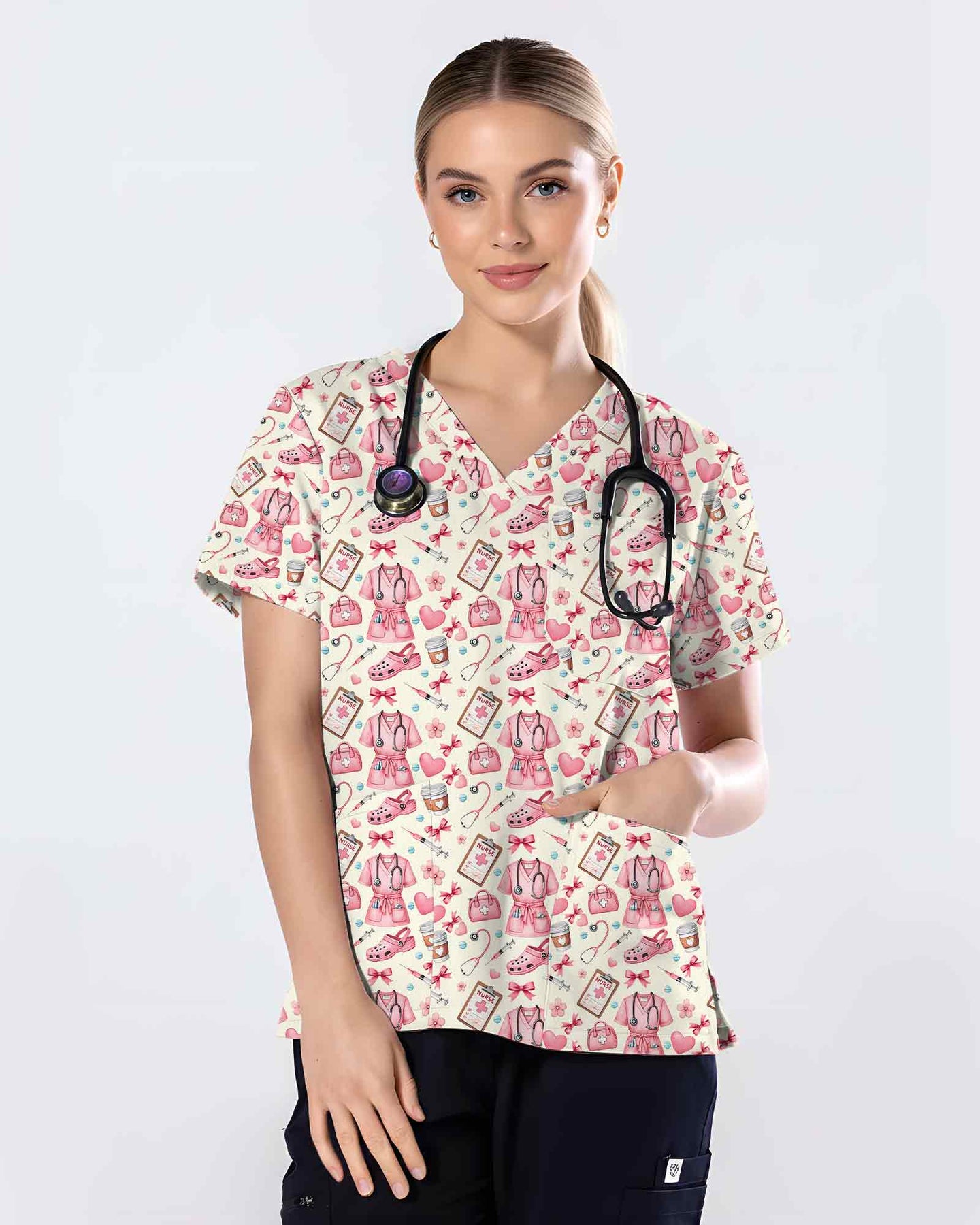 Pink Nurse Essentials Medical Scrub Top - Scrubloop