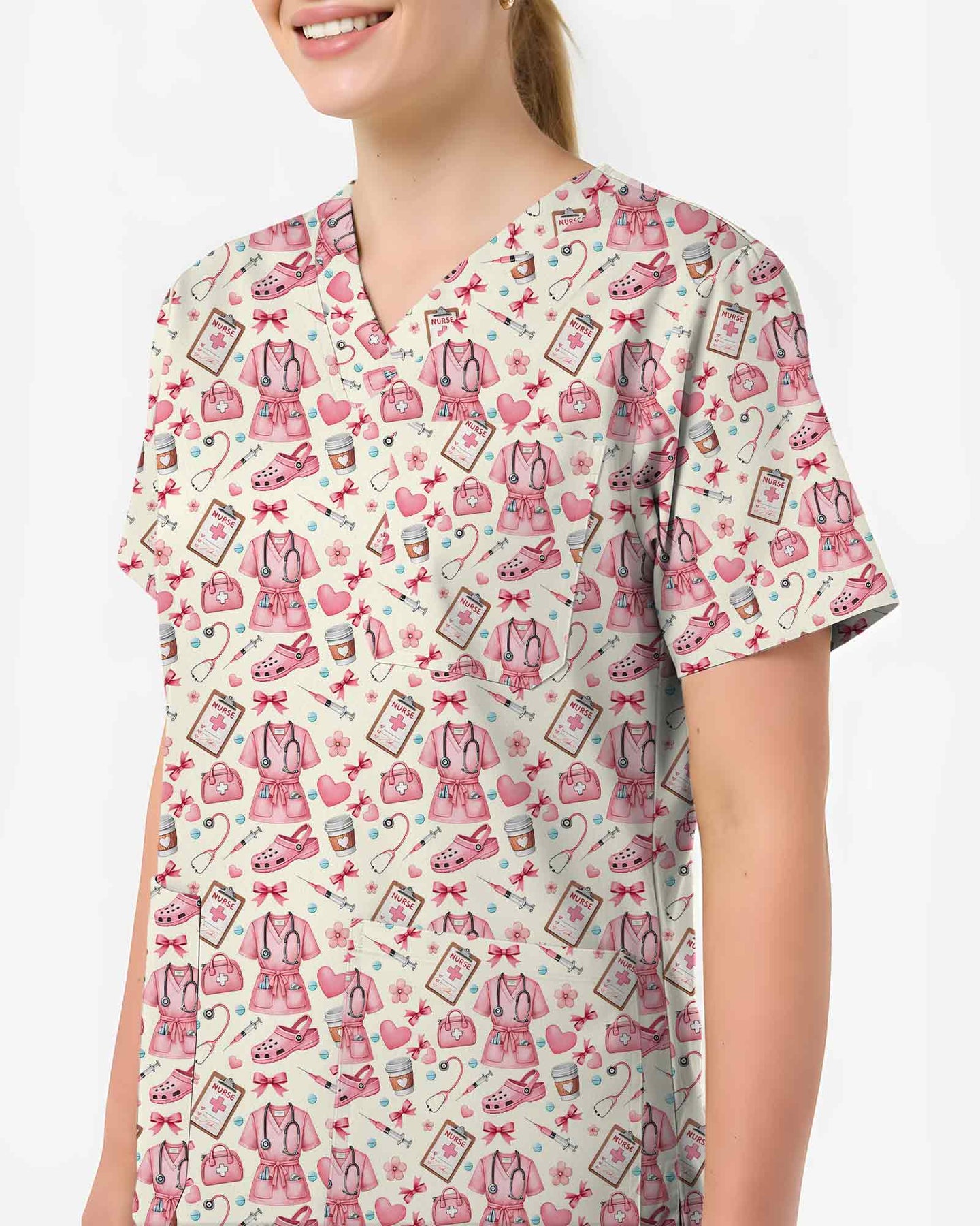 Pink Nurse Essentials Medical Scrub Top - Scrubloop
