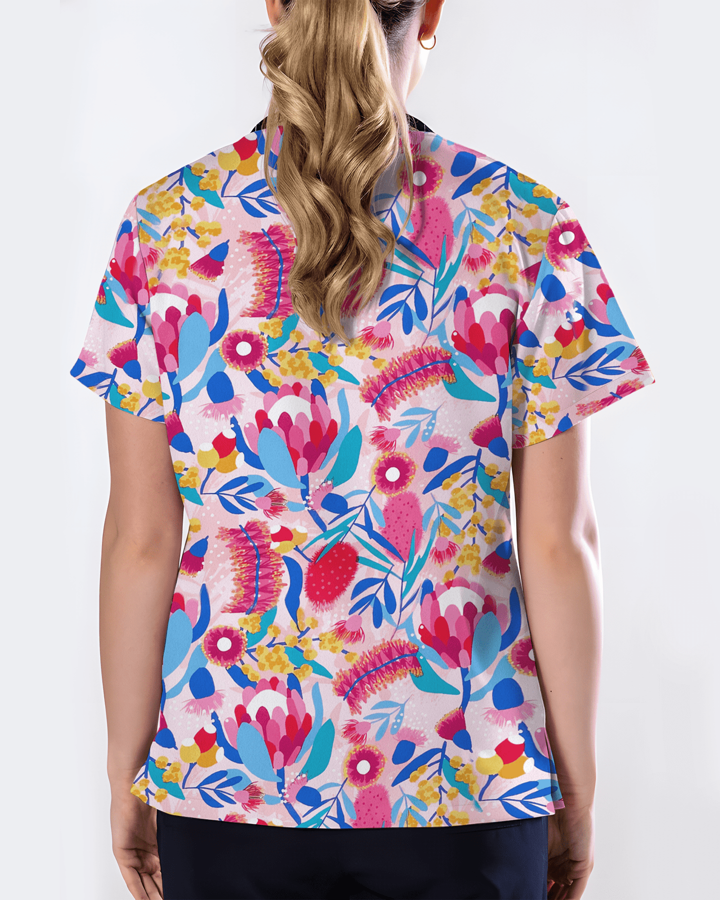 Pink Paradise Flora Women Scrub Top - Scrubloop