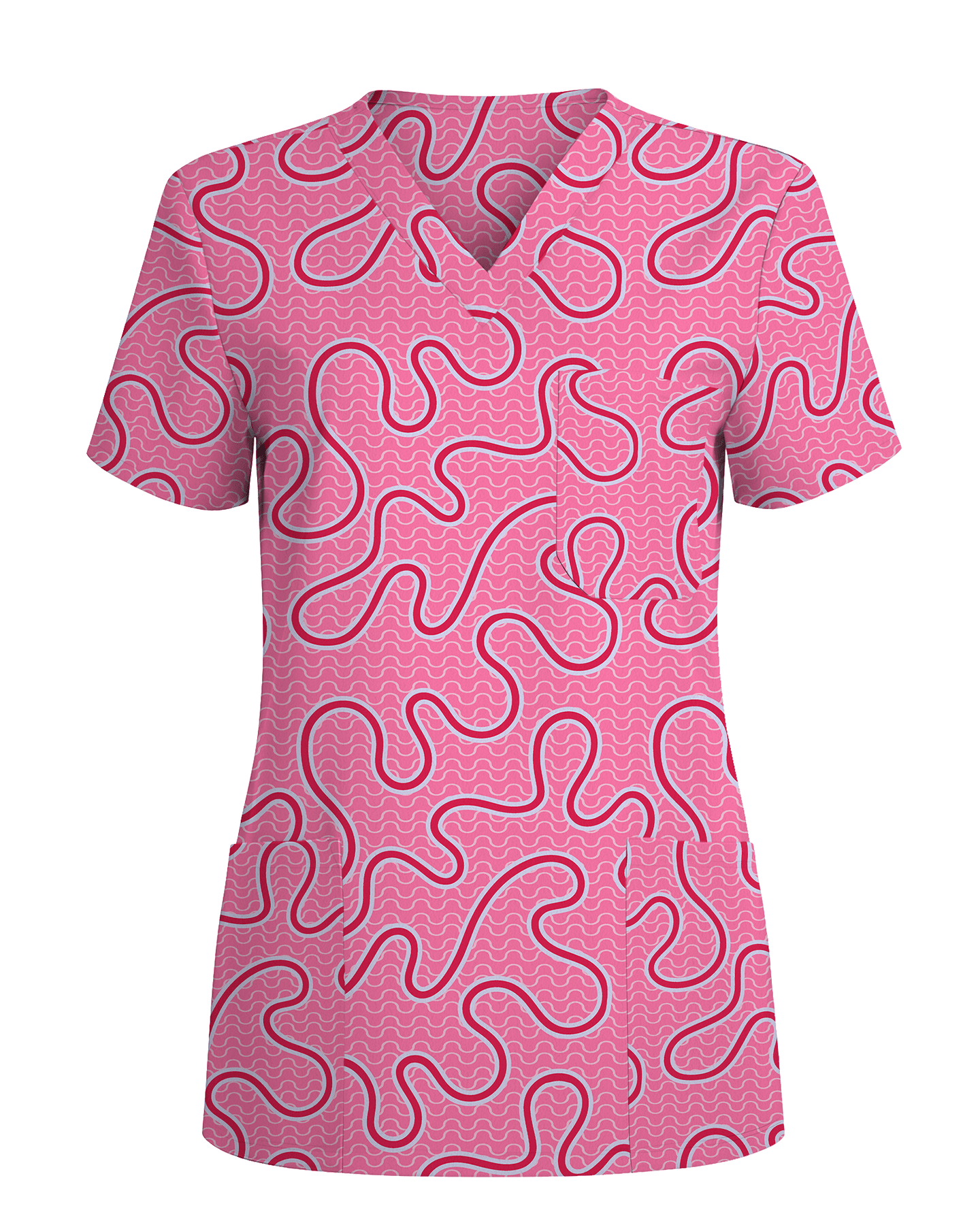 Pink Ripple Soft Blush Ocean Waves Women Scrub Top - Scrubloop