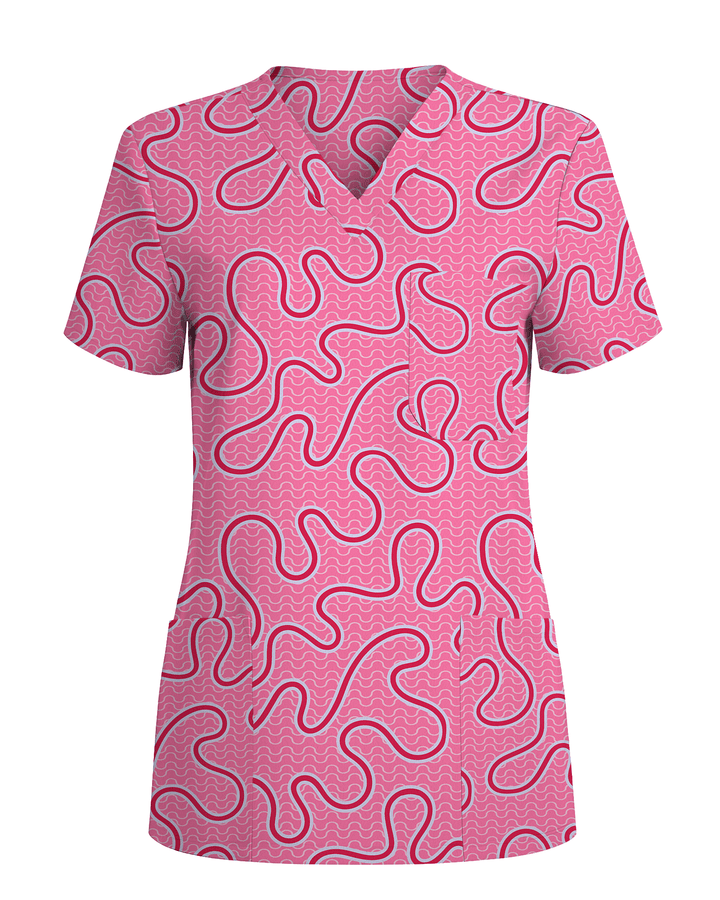Pink Ripple Soft Blush Ocean Waves Women Scrub Top