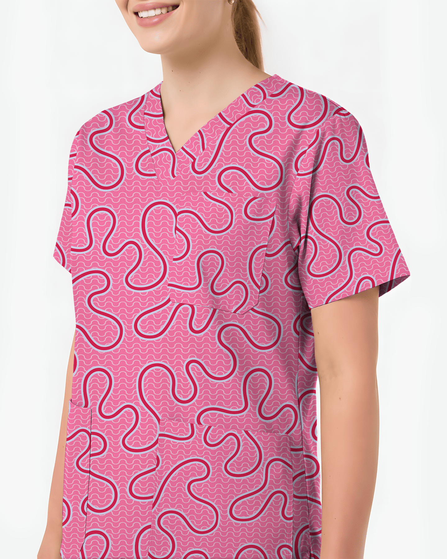 Pink Ripple Soft Blush Ocean Waves Women Scrub Top - Scrubloop
