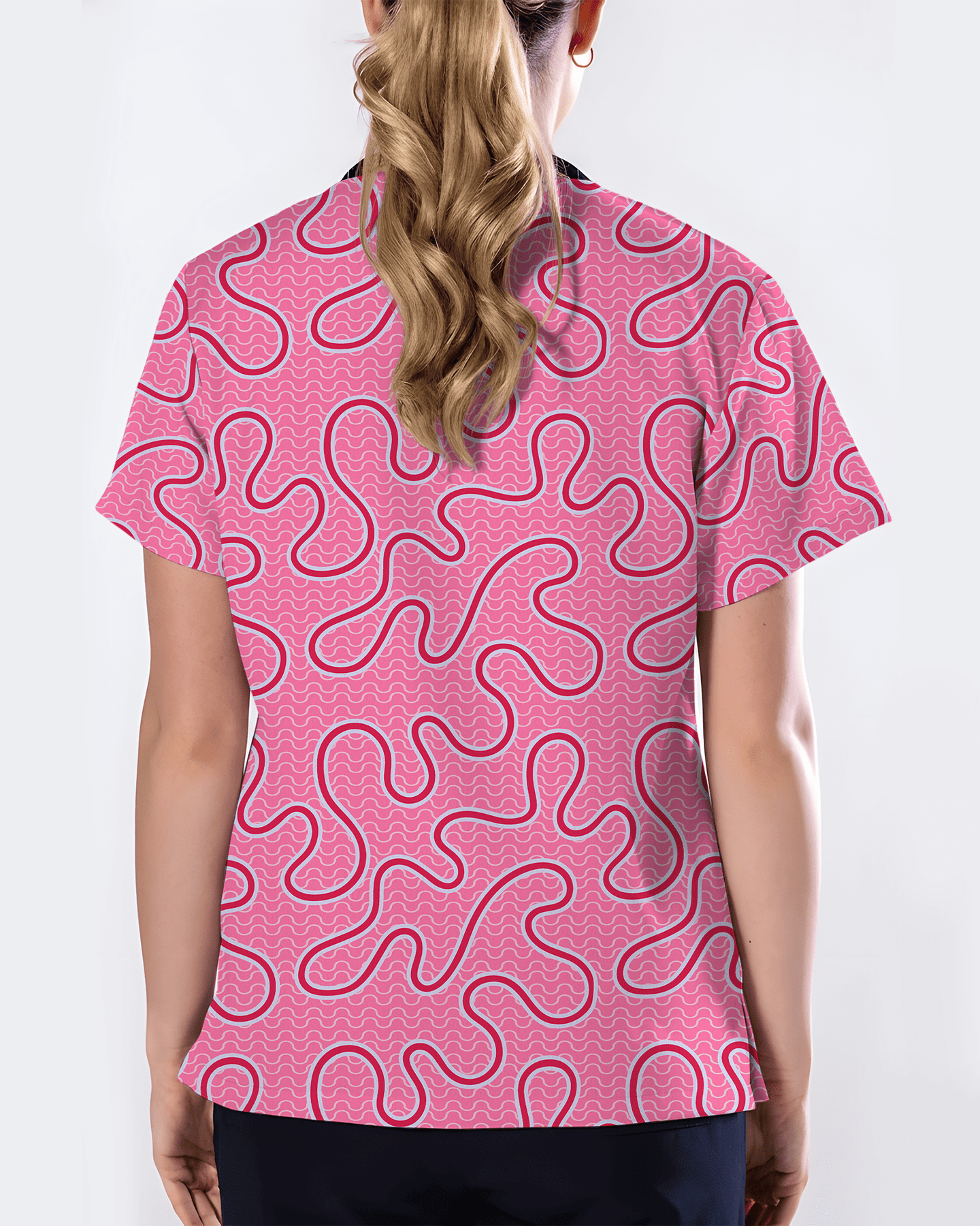 Pink Ripple Soft Blush Ocean Waves Women Scrub Top - Scrubloop