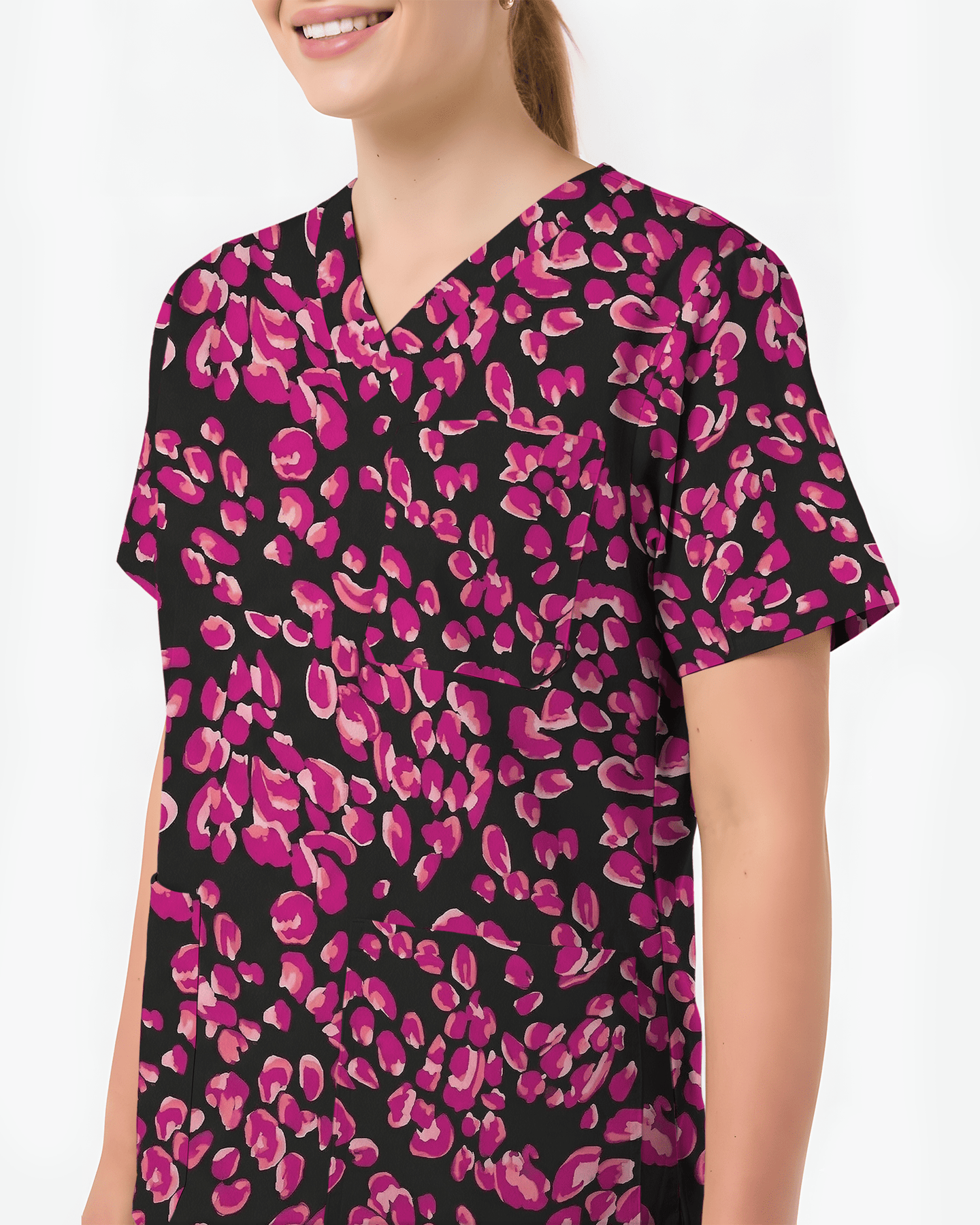 Pink Rose Petals All Over Scrub Top - Scrubloop