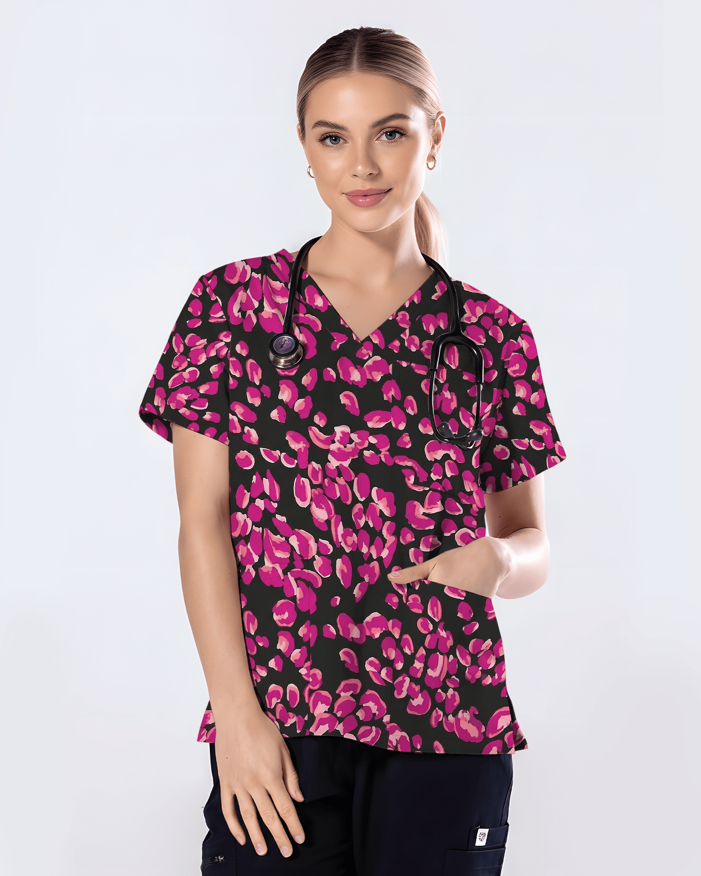 Pink Rose Petals All Over Scrub Top - Scrubloop