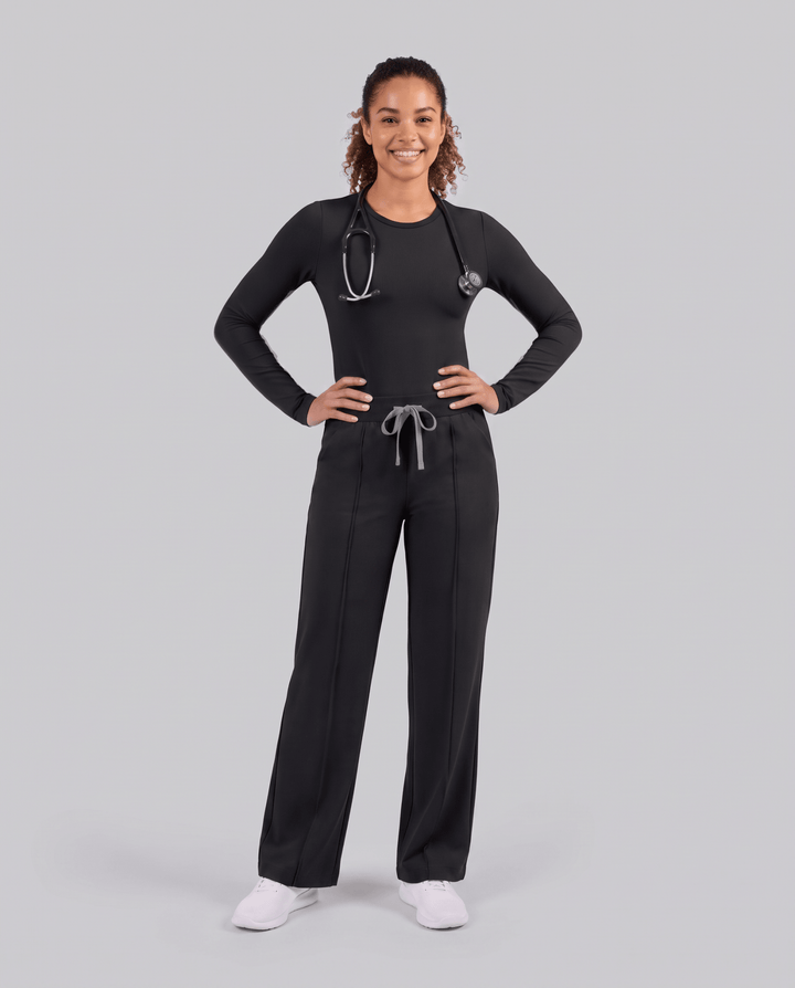 Pintuck High-Rise Straight-Leg Pant Black