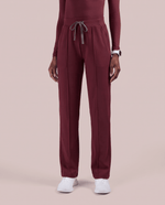 Pintuck High-Rise Straight-Leg Pant Burgundy - Scrubloop