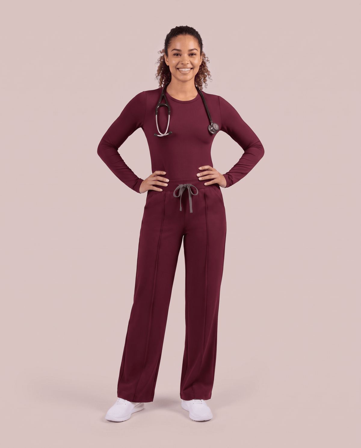 Pintuck High-Rise Straight-Leg Pant Burgundy - Scrubloop