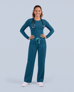 Pintuck High-Rise Straight-Leg Pant Caribbean Blue - Scrubloop