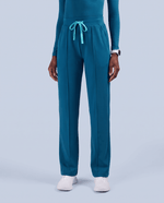 Pintuck High-Rise Straight-Leg Pant Caribbean Blue - Scrubloop