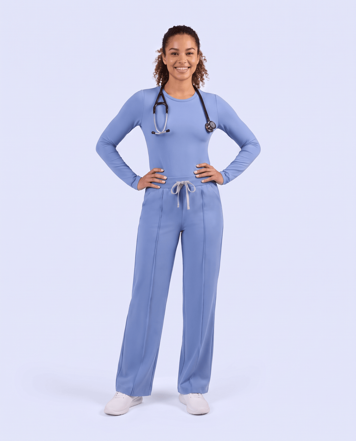 Pintuck High-Rise Straight-Leg Pant Ceil Blue - Scrubloop