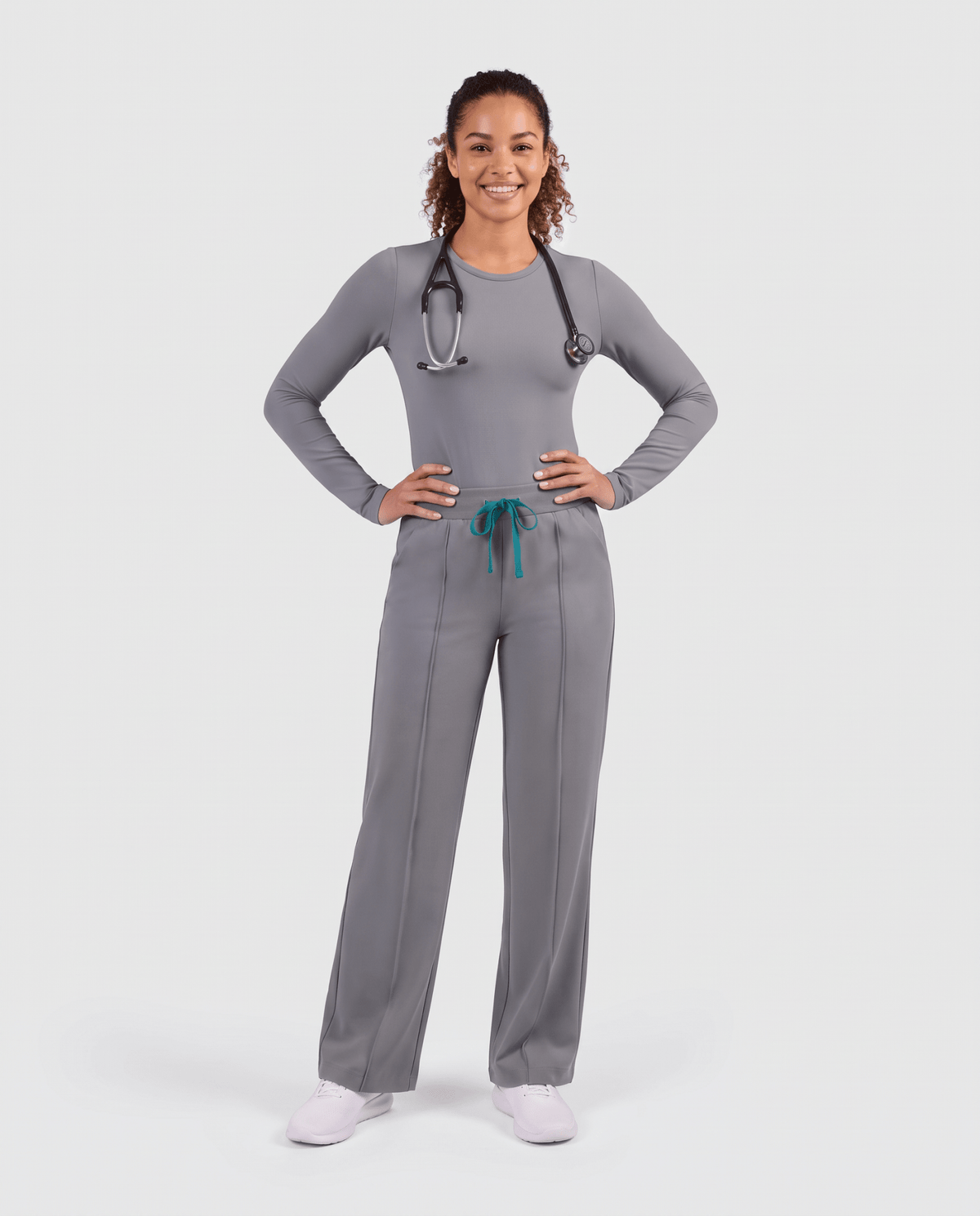 Pintuck High-Rise Straight-Leg Pant Heather Gray - Scrubloop