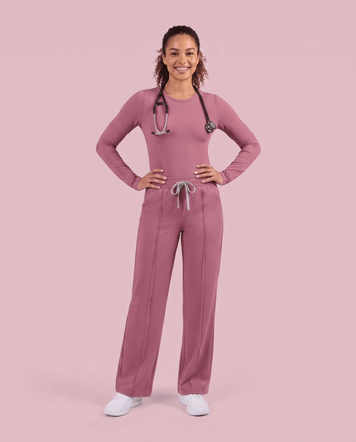 Pintuck High-Rise Straight-Leg Pant Mauve - Scrubloop