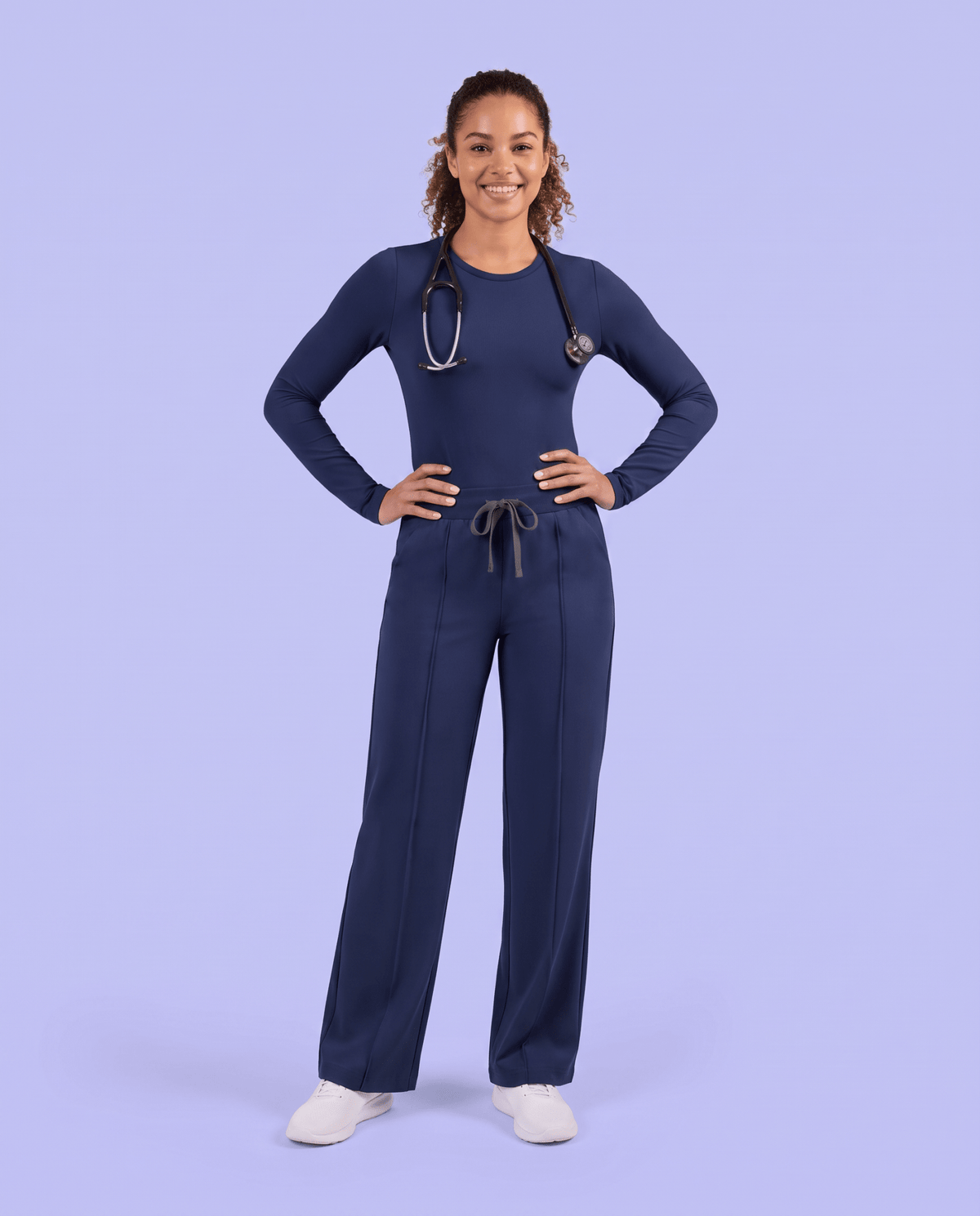 Pintuck High-Rise Straight-Leg Pant Navy - Scrubloop