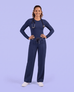 Pintuck High-Rise Straight-Leg Pant Navy - Scrubloop