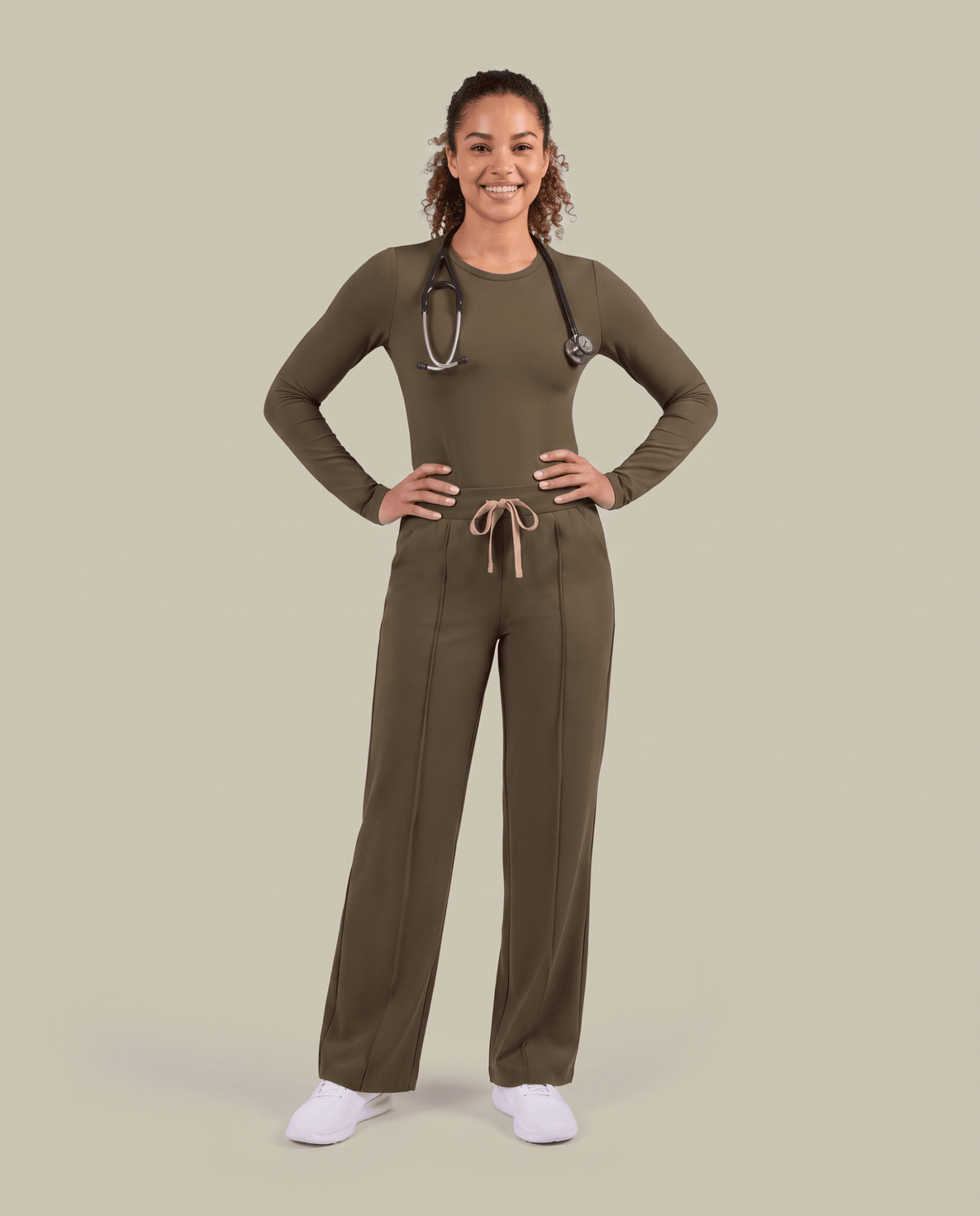Pintuck High-Rise Straight-Leg Pant Olive - Scrubloop